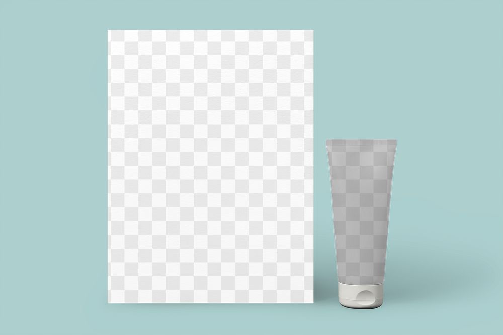 Beauty business branding mockup png, skincare tube and paper design