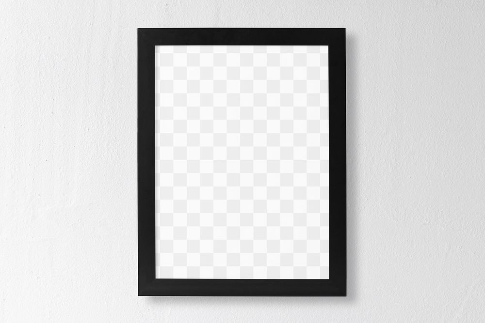 Black frame mockup png, on a white wall