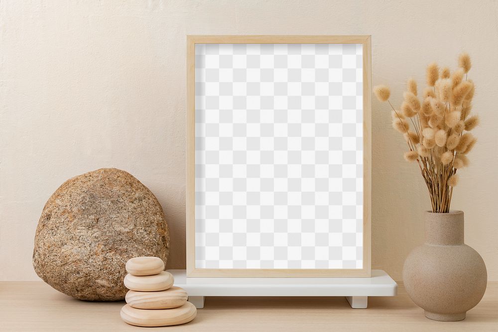 Wall art mockup png, picture frame in zen style home interior decor