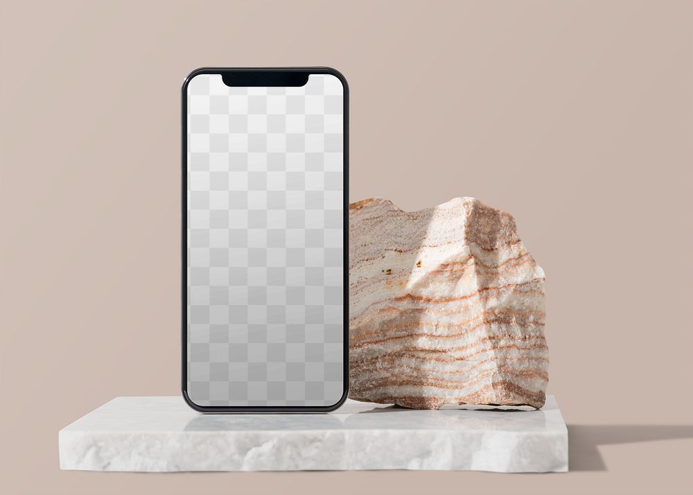 Smartphone png mockup, transparent screen, modern product backdrop