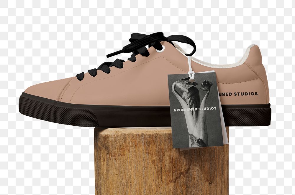 Brown canvas sneakers png, street apparel with brand label