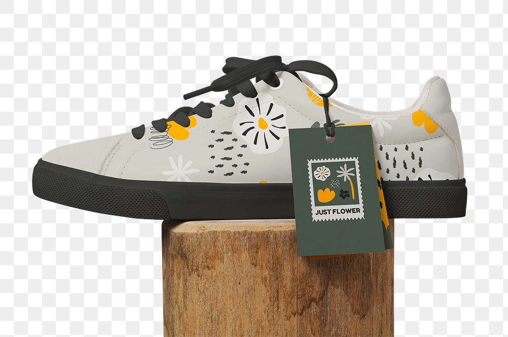 Floral canvas sneakers png, street apparel with brand label