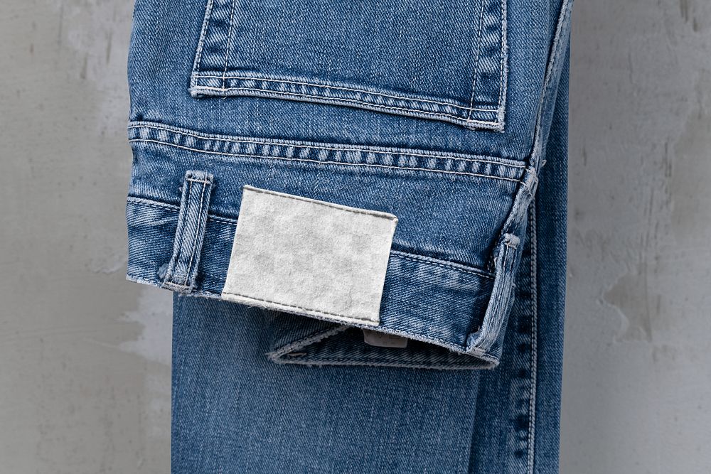 Jeans label png mockup, casual apparel in realistic design