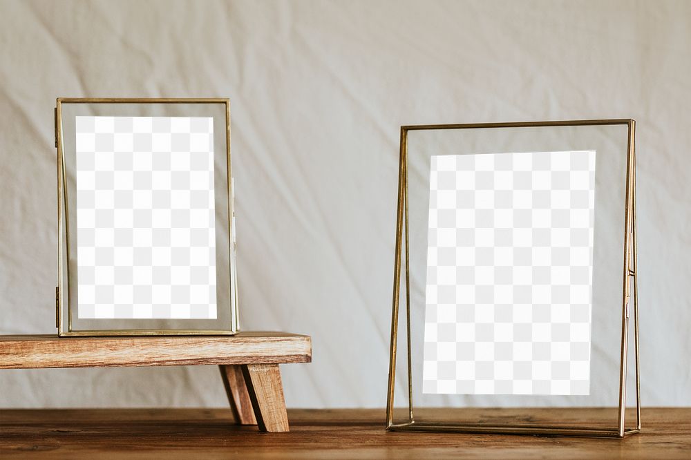 Gold picture frame png mockup, transparent design 