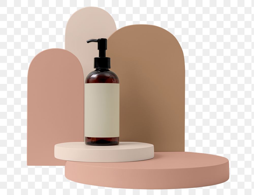 Skincare pump bottle png, pink product podium, isolated object design