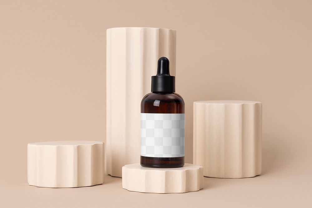 Dropper bottle png, label mockup design, beauty product packaging