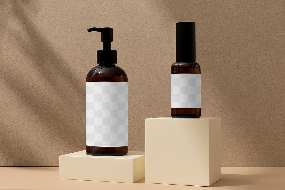 Bottle label mockups png transparent, beauty product packaging design