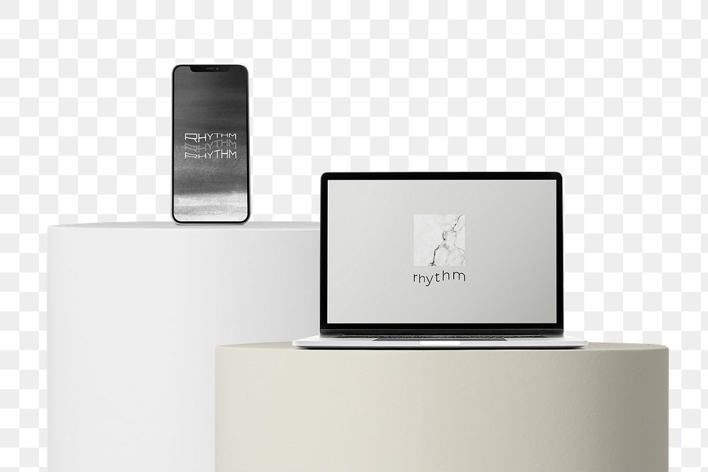 Digital devices png, white product podium cut out design
