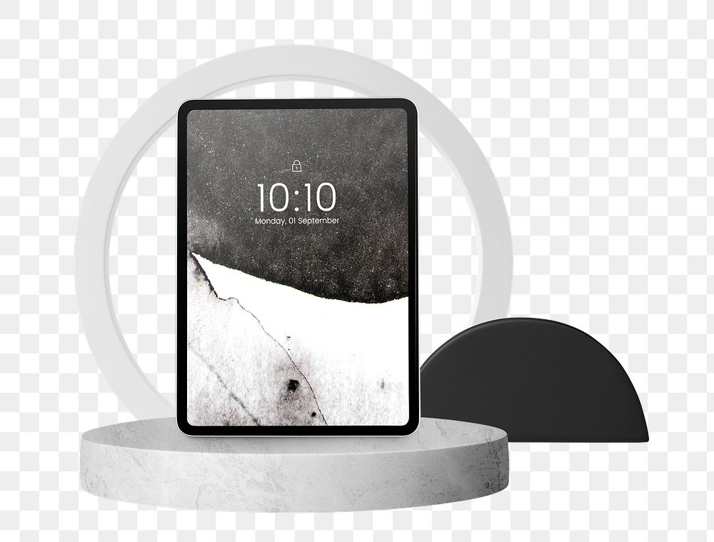 Tablet png, aesthetic screen wallpaper, marble product podium, isolated object design