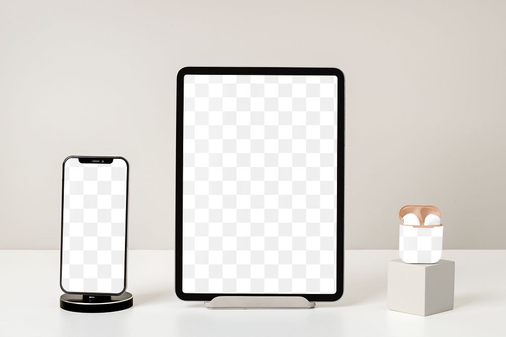 Tablet screen png mockup, transparent digital device, business identity