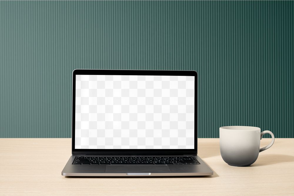 Laptop screen png mockup, transparent digital device, aesthetic workspace