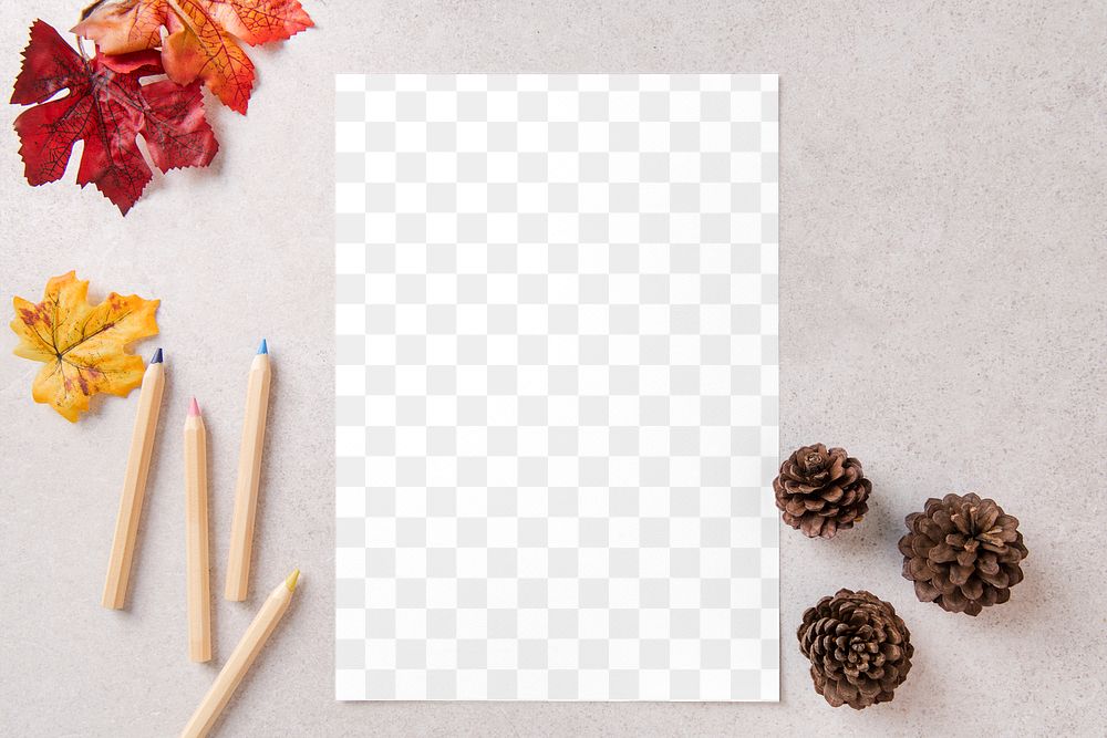 Card mockup png, autumn stationery, flat lay design