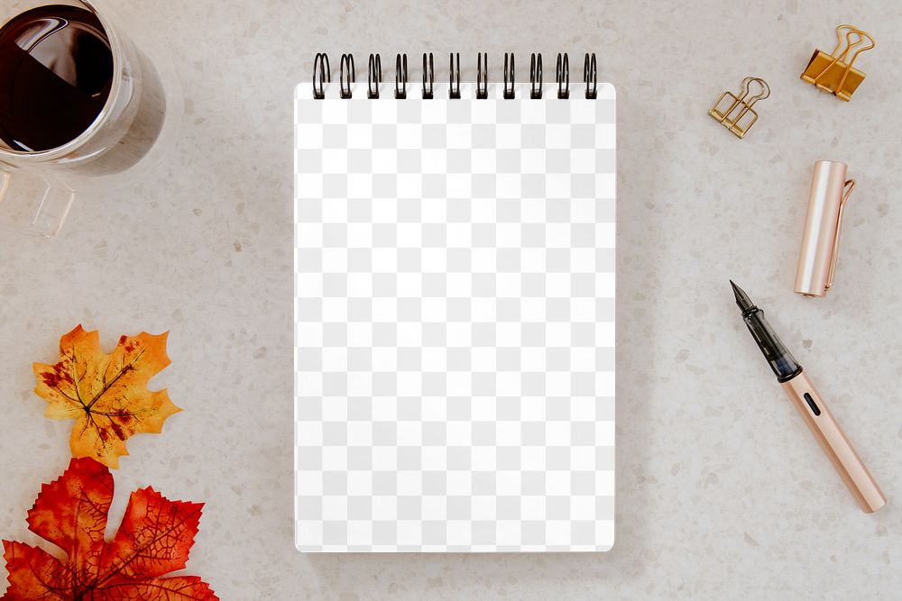 Notebook mockup png, autumn stationery, flat lay design