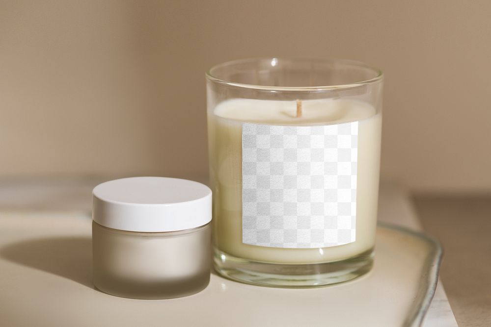 Product label mockup png transparent, scented candle branding