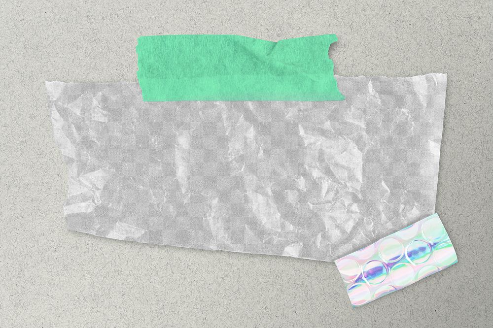 Crumpled paper png mockup with tape, transparent background