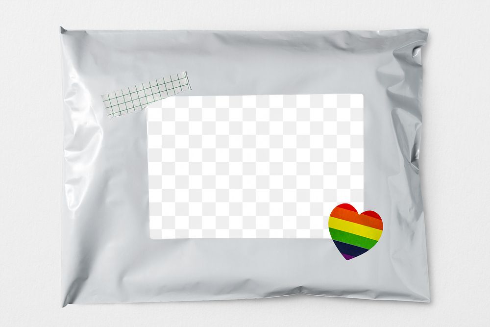 Shipping label mockup png transparent, white mailer bag