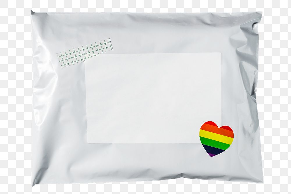 White mailer bag png, LGBTQ sticker, shipping packaging design