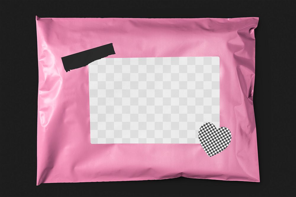 Shipping label mockup png transparent, pink mailer bag