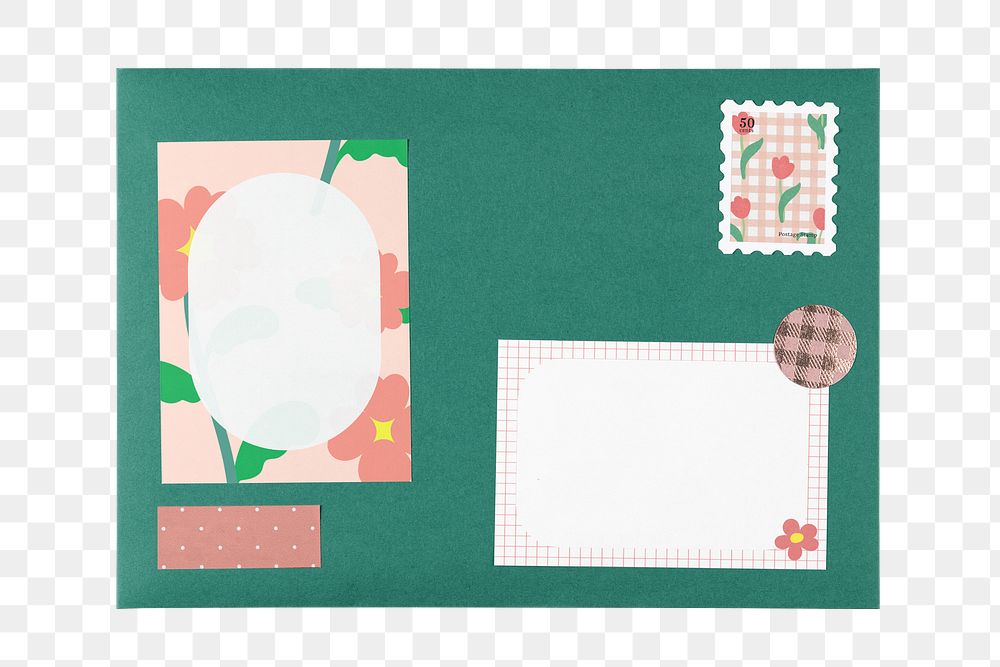 Png green parcel envelope sticker, transparent background
