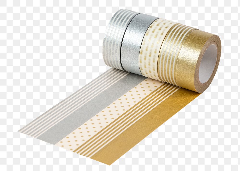 Tape rolls png, metallic journal sticker, collage element, transparent background