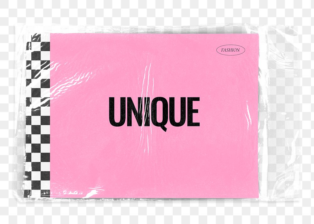 Pink book png, wrapped in plastic sleeve, collage element