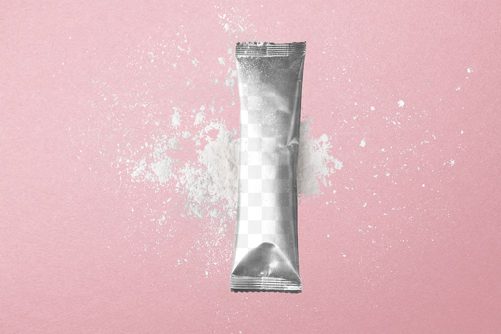 PNG stick sachet mockup transparent, powder product packaging design, business branding