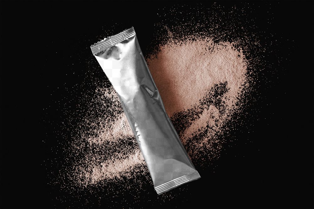 Stick sachet mockup png transparent, powder product packaging design, business branding