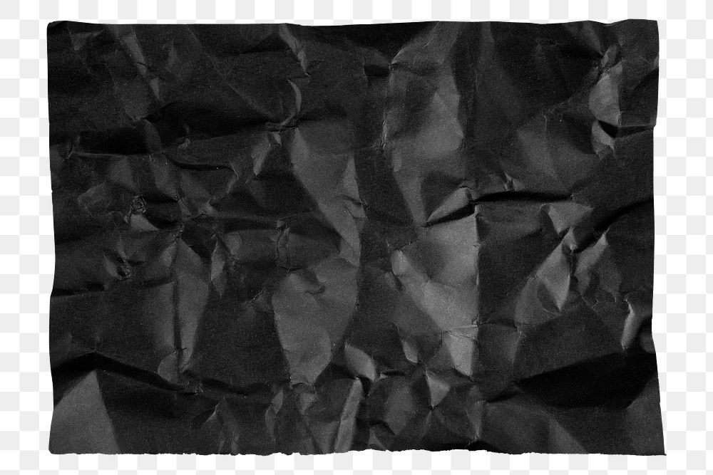 Black scrunched paper png sticker, transparent background