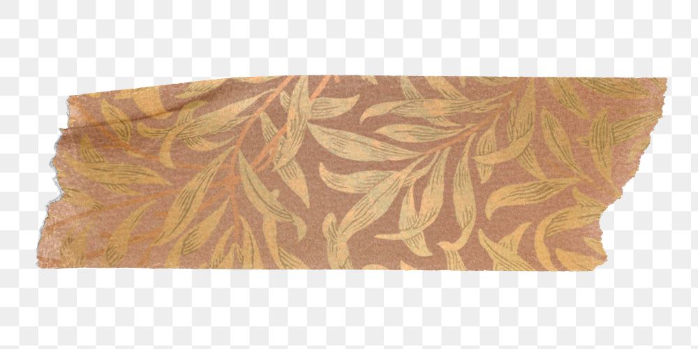 William Morris tape png, brown journal sticker, collage element