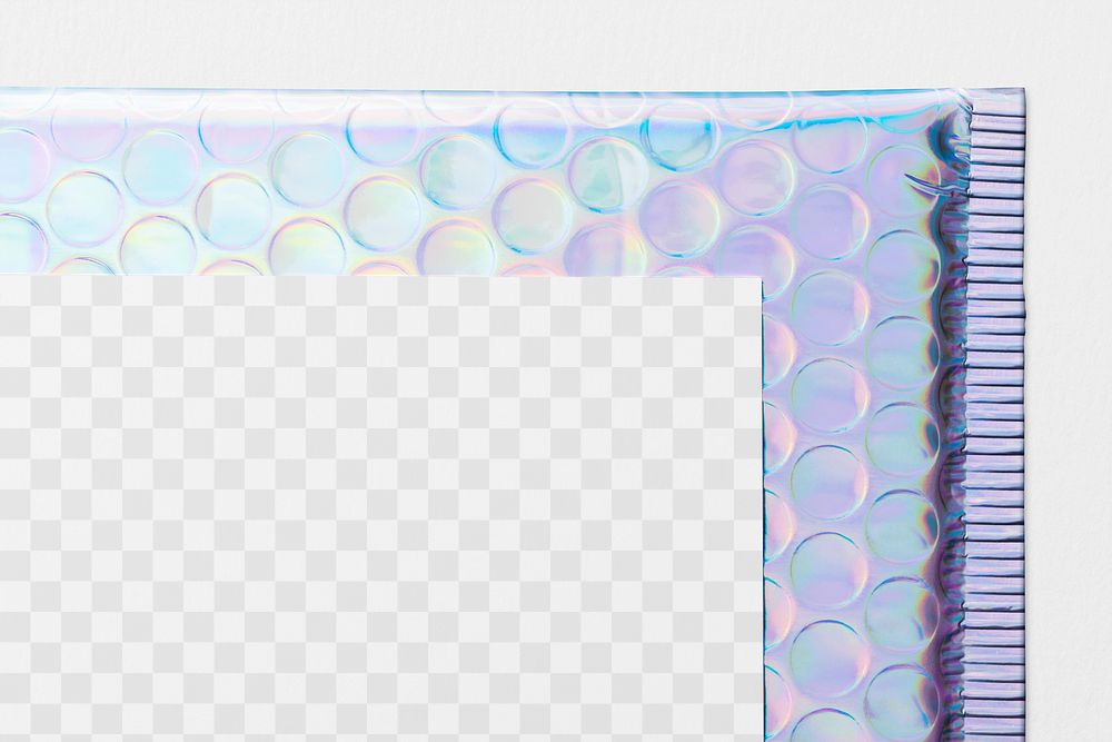 Shipping label mockup png transparent, holographic bubble mailer bag