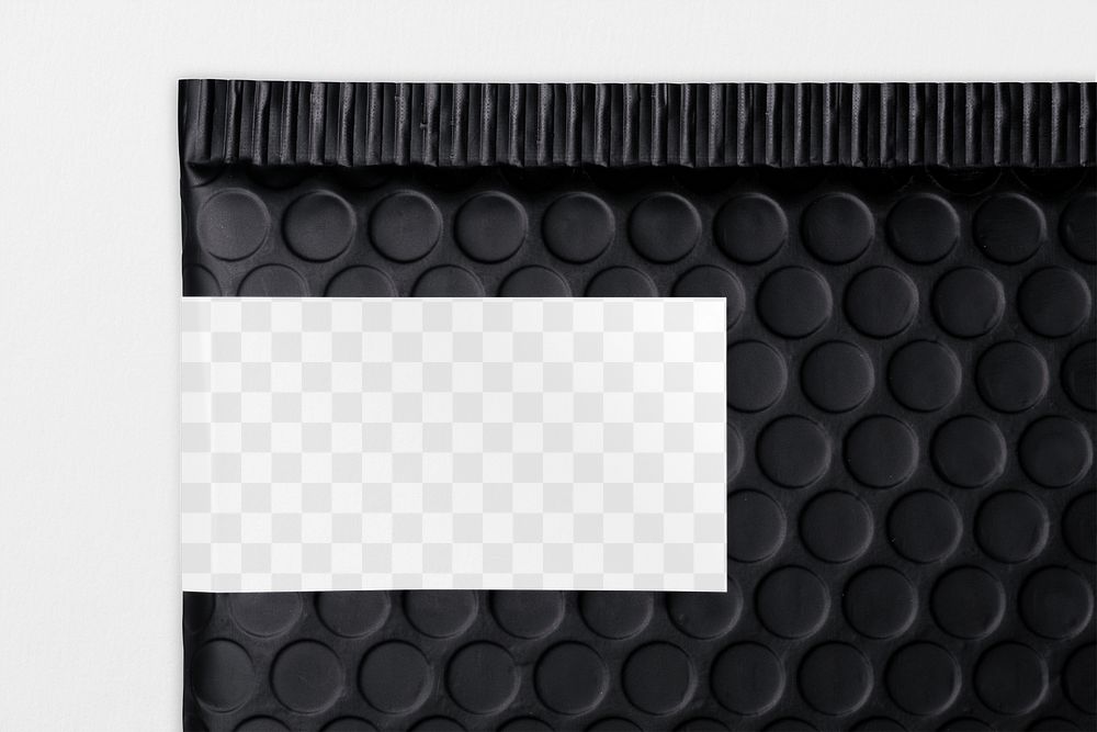 Shipping label mockup png transparent, black bubble mailer bag