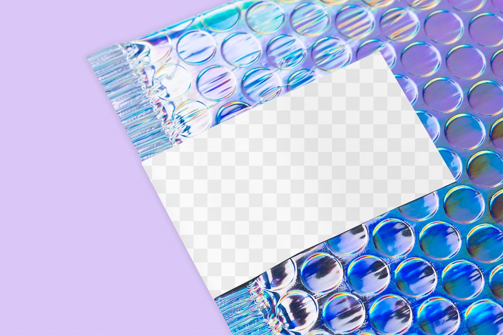 Shipping label mockup png transparent, holographic bubble mailer bag