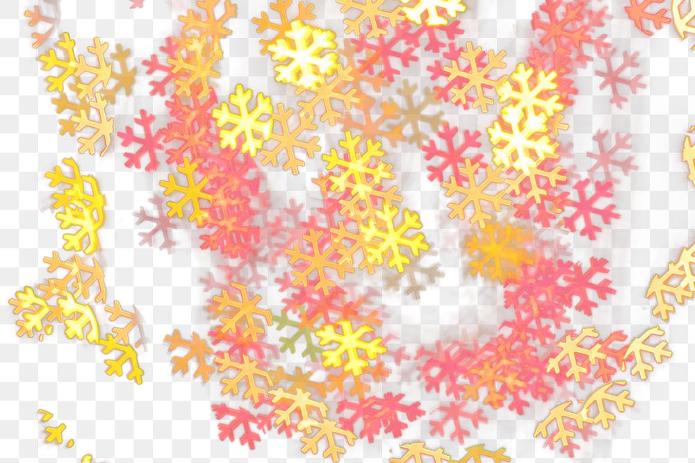 Gold glitter snowflake png bokeh sequin confetti on transparent background
