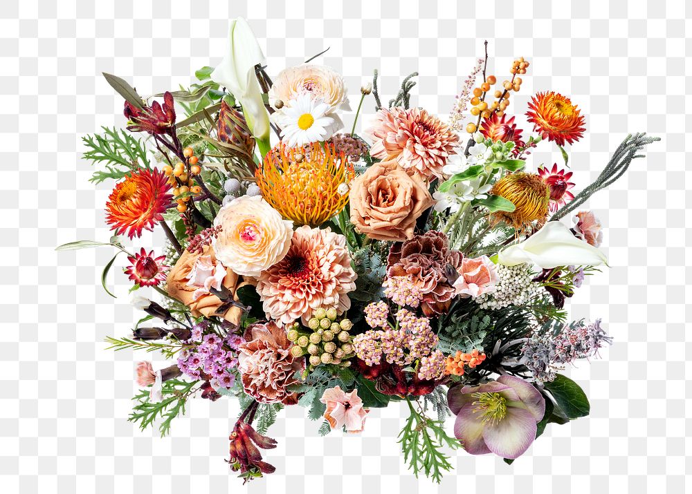 PNG autumn flower bouquet, collage element design