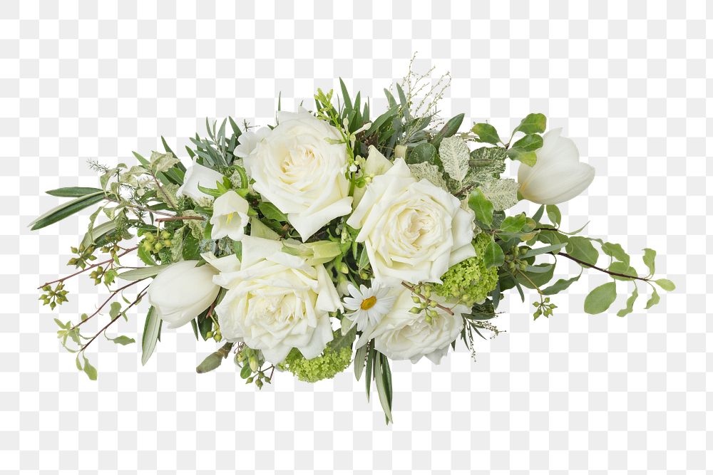 White flower bouquet png, rose and tulip
