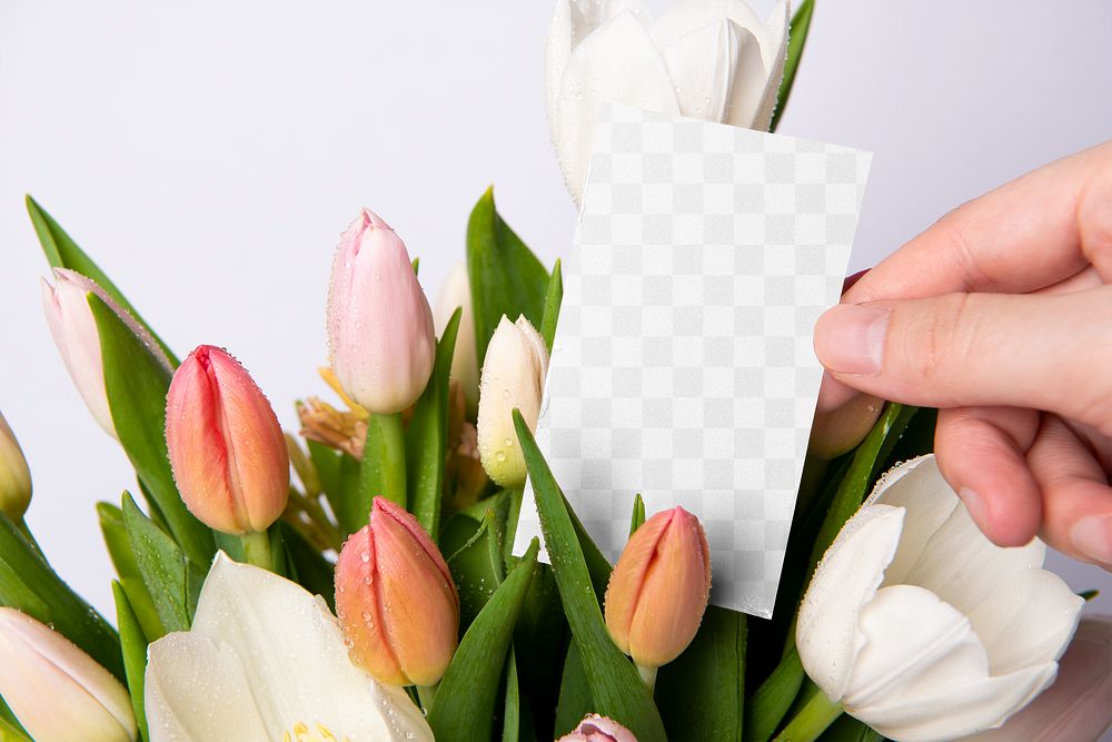 Gift label PNG mockup, flower bouquet design