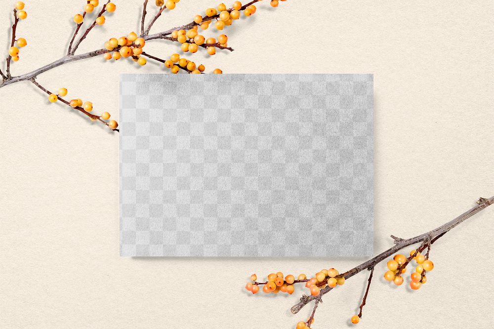PNG invitation card mockup transparent, flat lay with yellow flower design