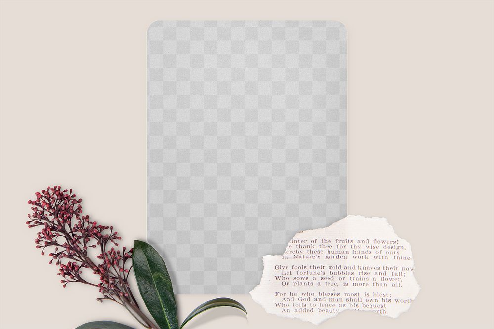 Card png mockup transparent, flower collage design