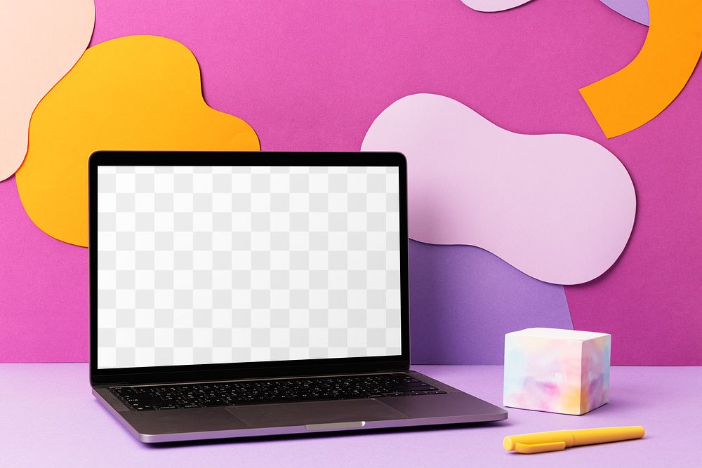 Laptop screen png mockup, aesthetic artwork showcase