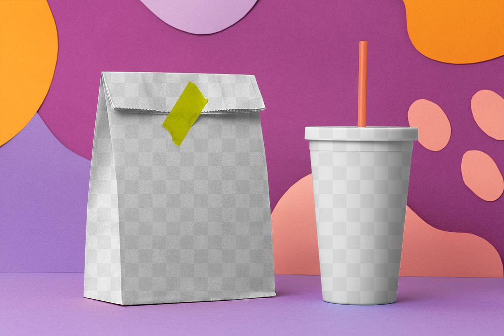 Paper bag png mockup, transparent food packaging