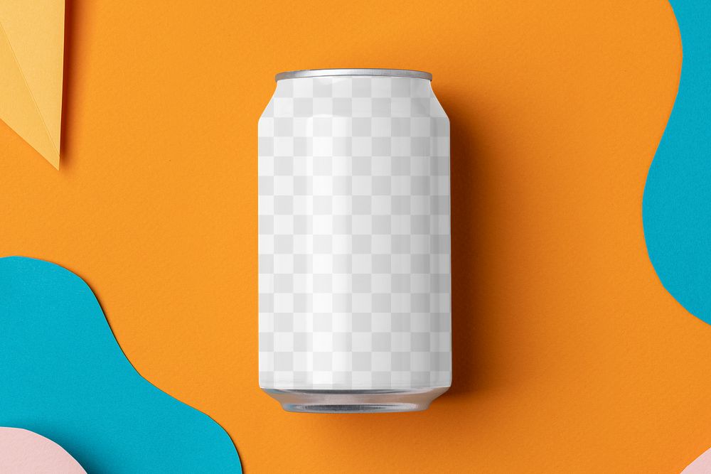 Soda can png mockup, beverage product packaging