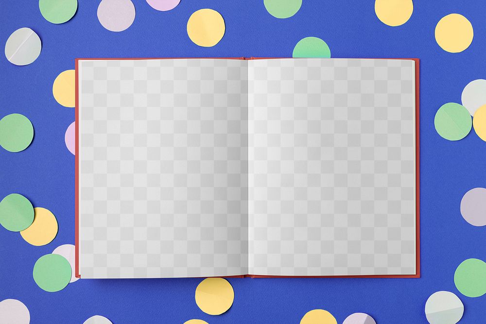 Opened book page png mockup, transparent design