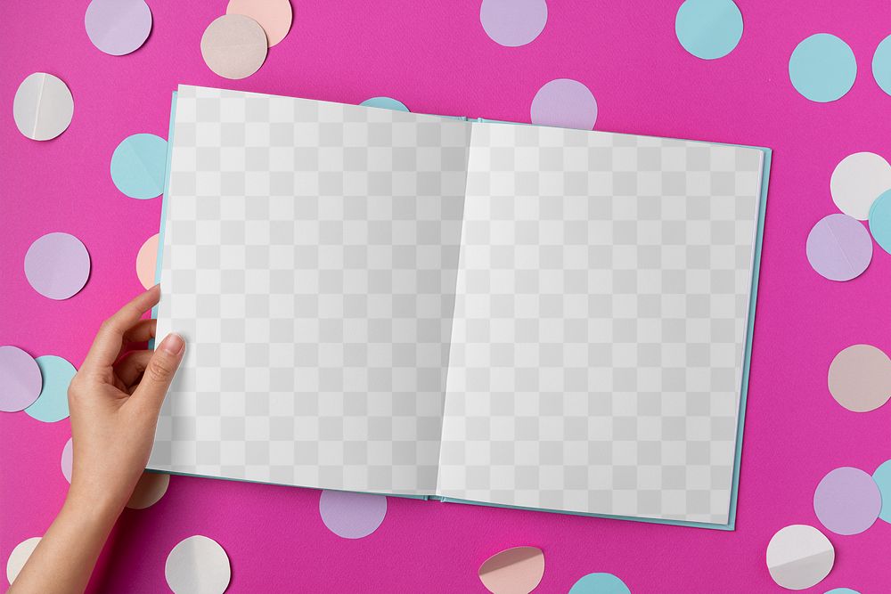 Opened book page png mockup, transparent design