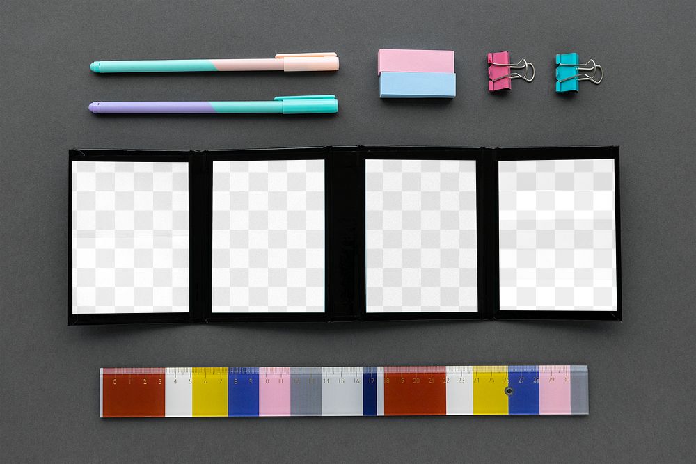 Set of colorful stationery on workspace design element