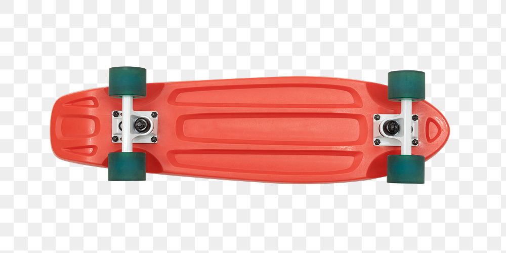 Red skateboard with green wheels design element