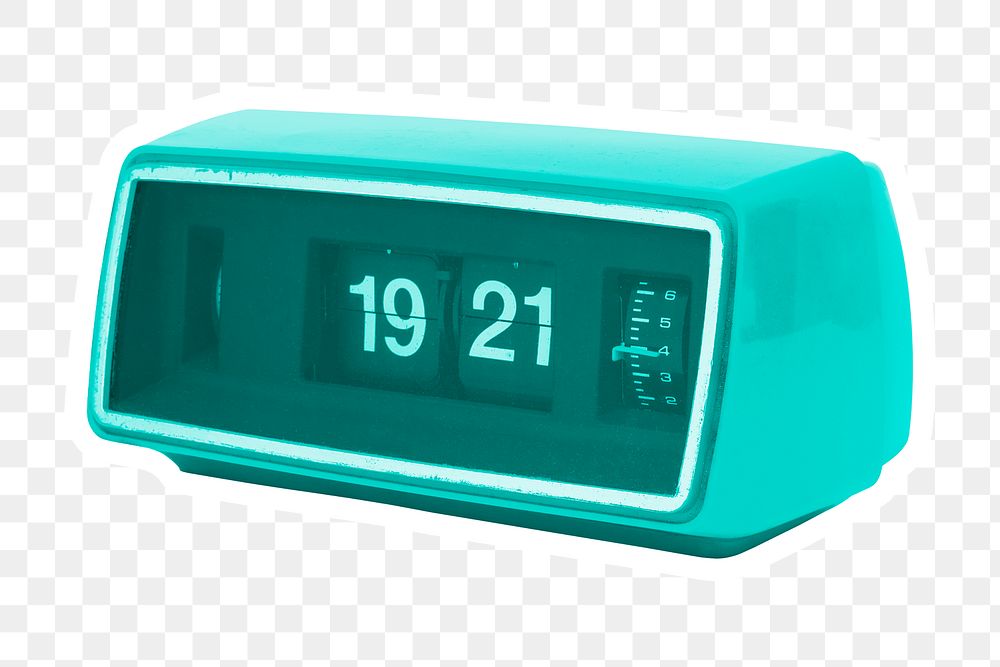 Retro turquoise flip clock sticker design element