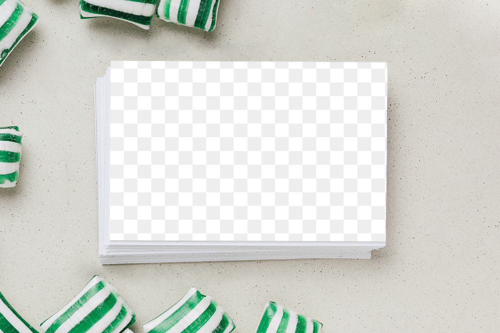 Business card surrounded by candies transparent png 