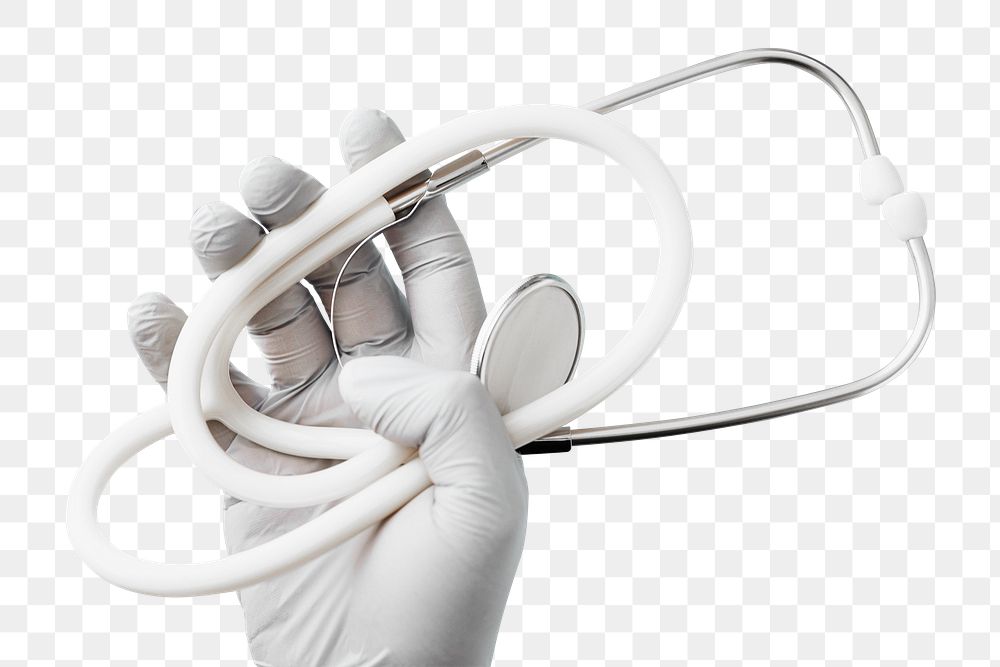 Hand of doctor holding a stethoscope during covid-19 transparent png