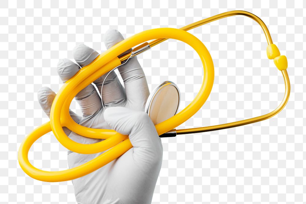 Hand of doctor holding a stethoscope during covid-19 transparent png