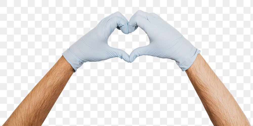 Gloved hands making a heart shaped symbol design element